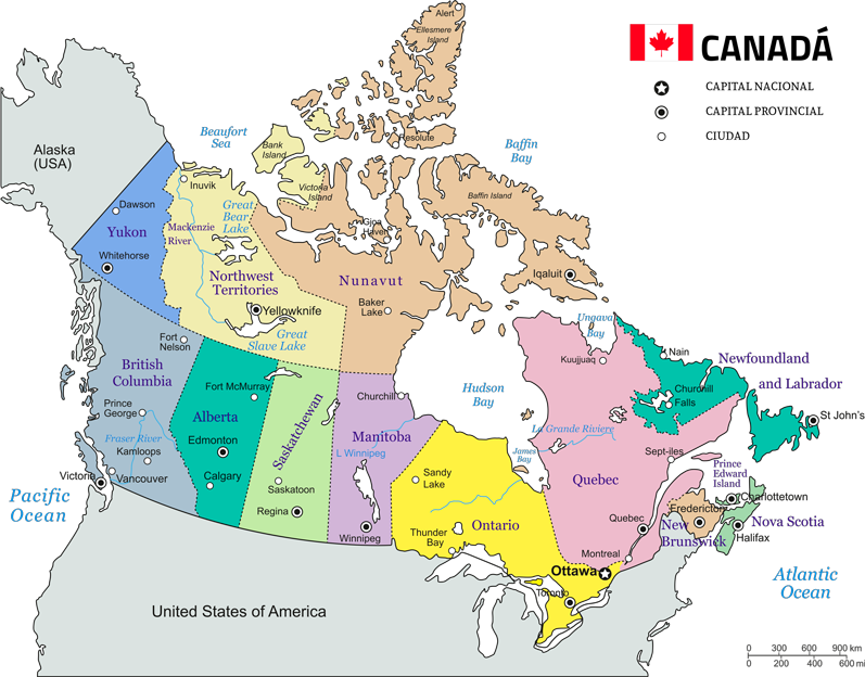 Mapa canada provincias color A o Escolar En Canad 